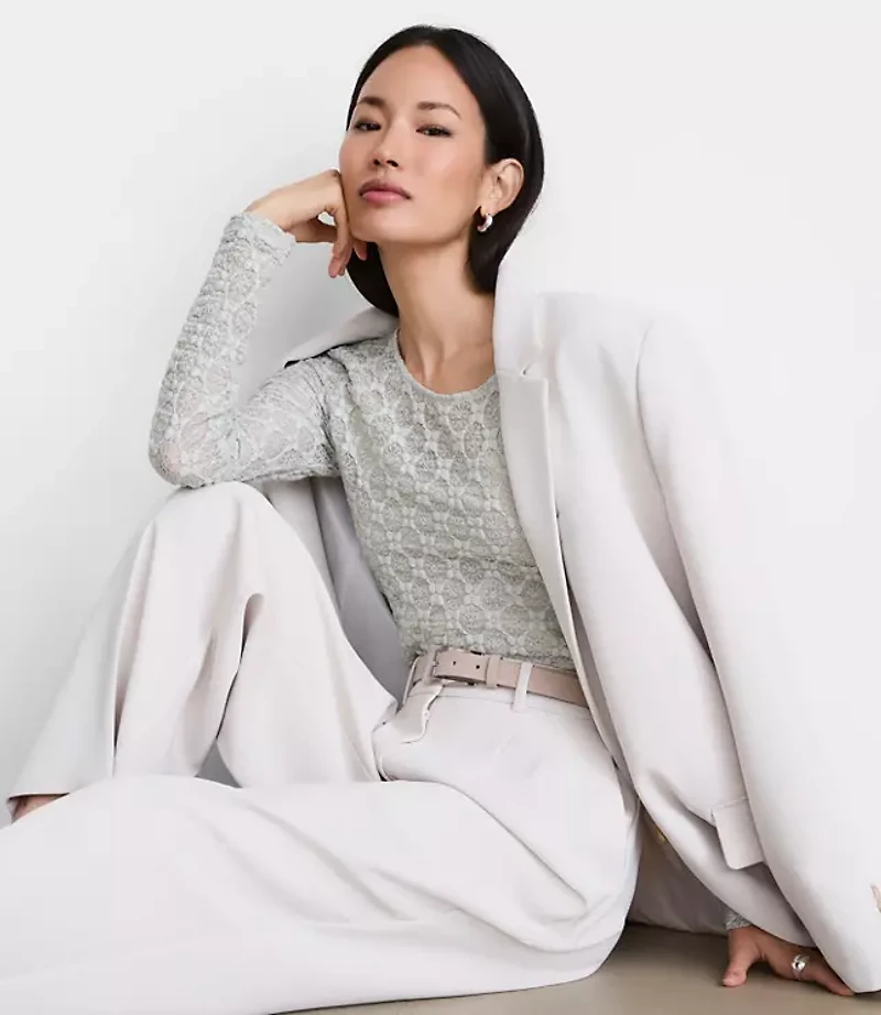 Petite LOFT Versa Geo Lace Long Sleeve Top