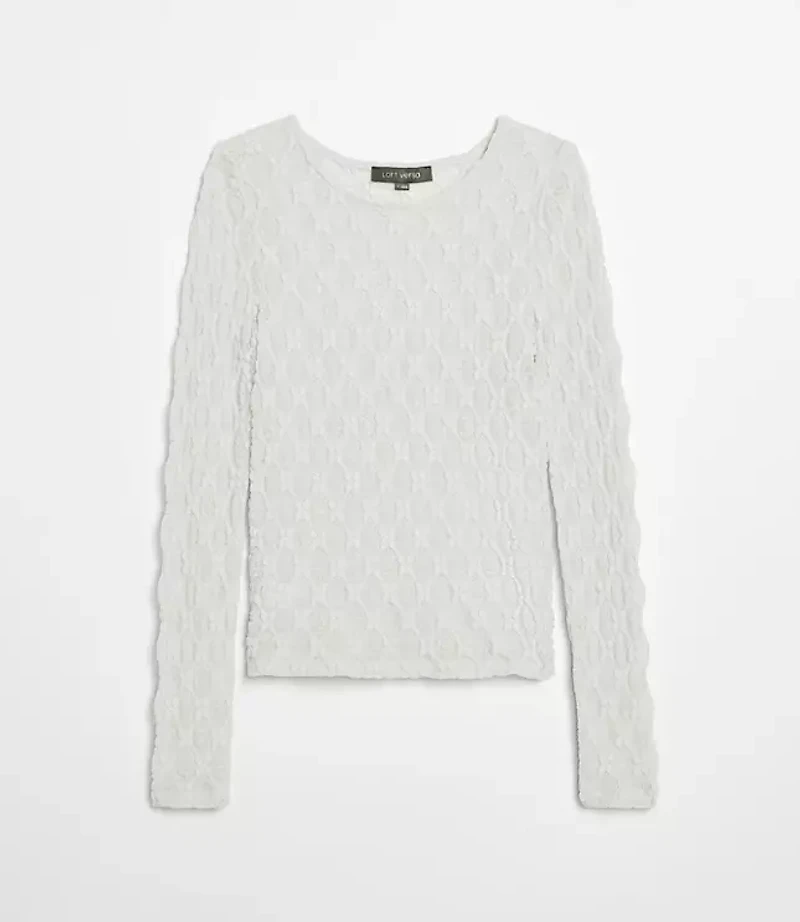 Petite LOFT Versa Geo Lace Long Sleeve Top