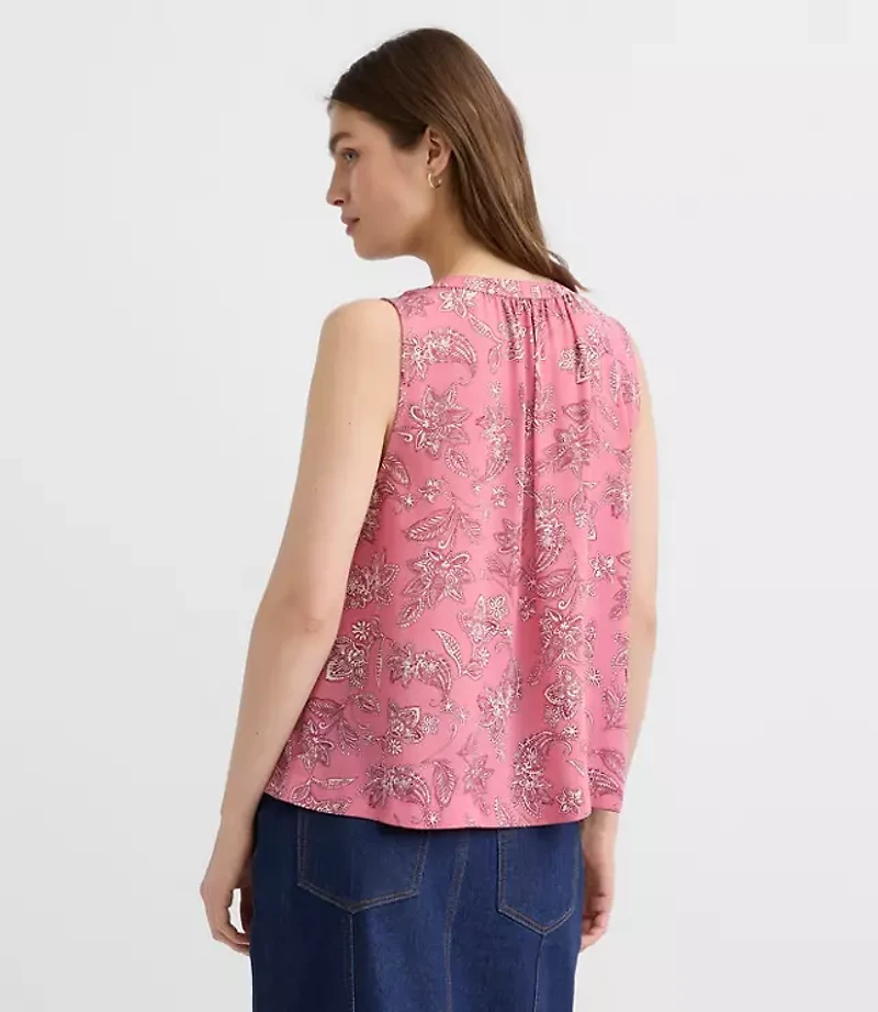 Paisley Shirred Button Shell