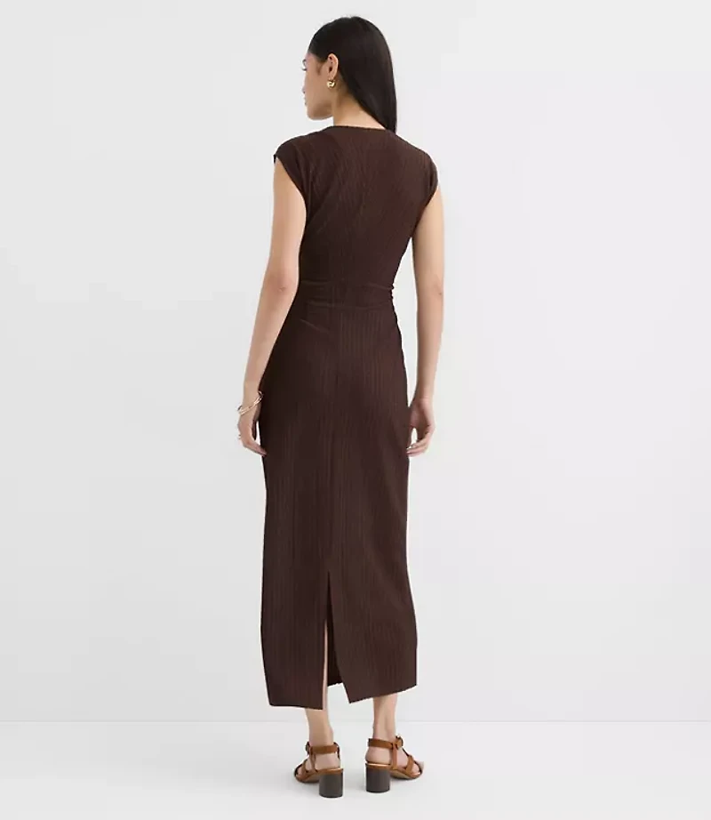 Textured Ruched V-Neck Midi Dress