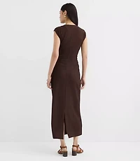 Textured Ruched V-Neck Midi Dress
