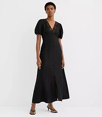 Lace Trim Linen Blend Midi Dress