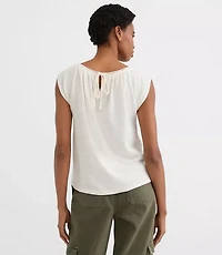 Petite Lace Trim Square Neck Top