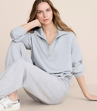 Petite Lou & Grey Heathered Cinched Scubasoft Half Zip Top