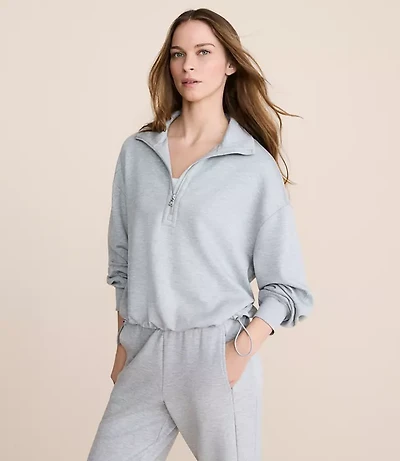 Petite Lou & Grey Heathered Cinched Scubasoft Half Zip Top