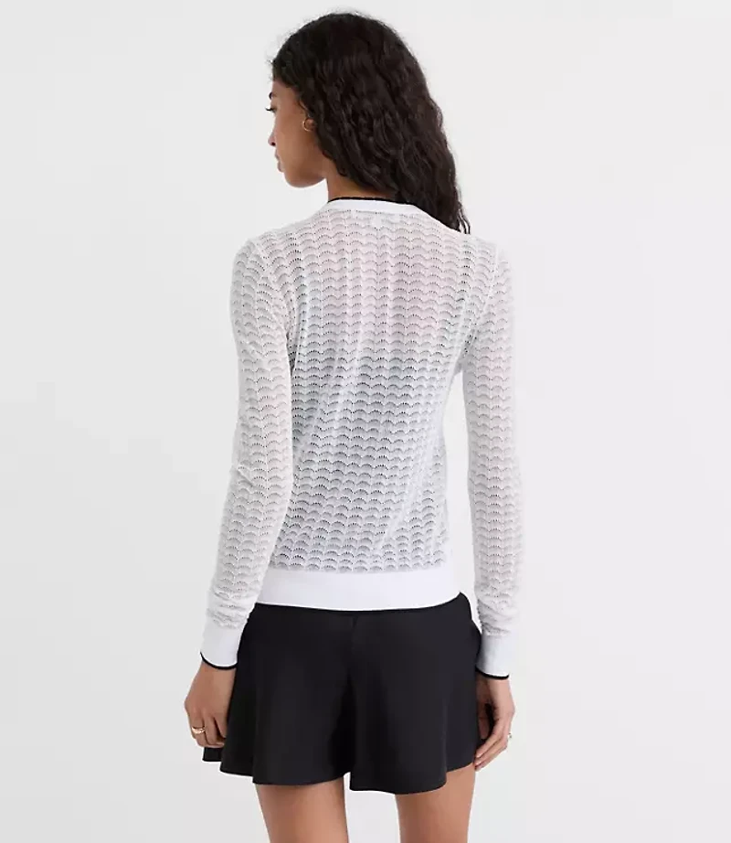 Tipped Scalloped Pointelle Cardigan