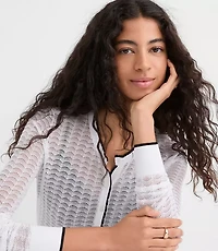 Tipped Scalloped Pointelle Cardigan