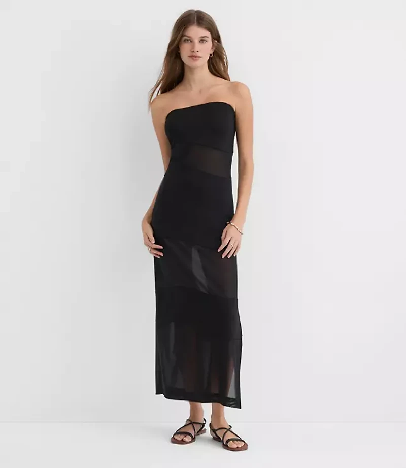 Petite LOFT Beach Mesh Mixed Media Strapless Maxi Dress