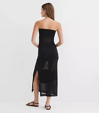 Petite LOFT Beach Mesh Mixed Media Strapless Maxi Dress