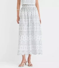 Scalloped Eyelet Poplin Midi Skirt