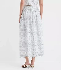 Scalloped Eyelet Poplin Midi Skirt