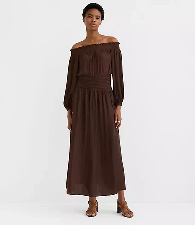 Petite Shimmer Clip Off The Shoulder Maxi Dress