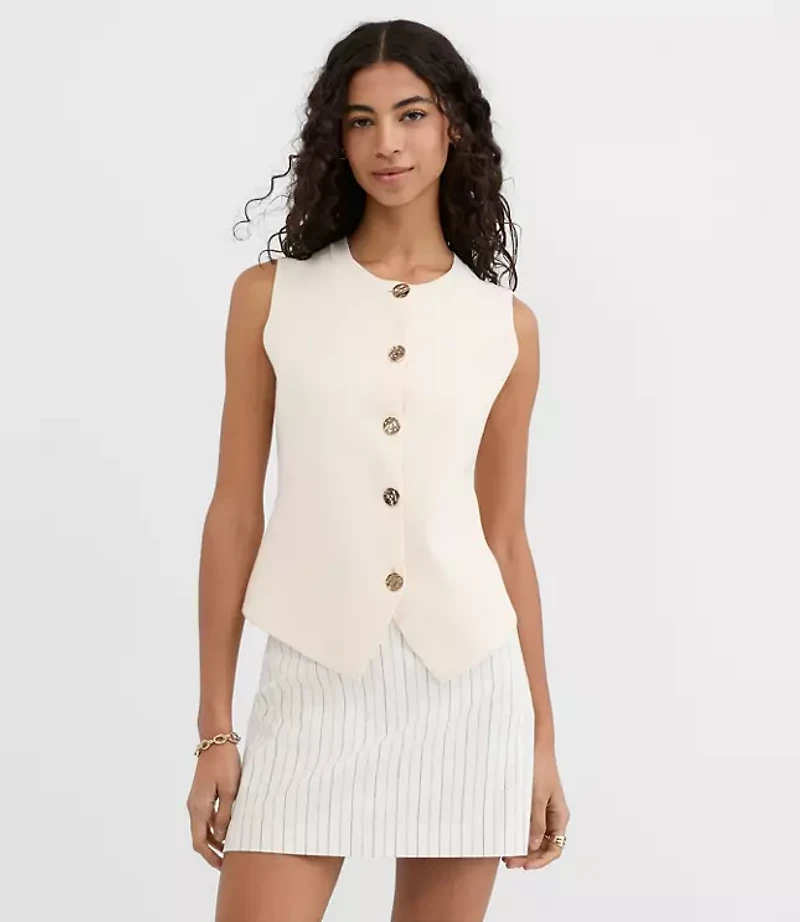 Petite Hammered Metallic Button Sweater Vest