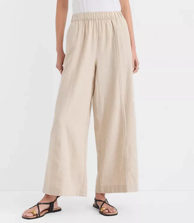 Breezy Wide Leg Crop Pants Crosshatch Linen Cotton