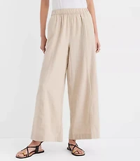 Breezy Wide Leg Crop Pants Crosshatch Linen Cotton