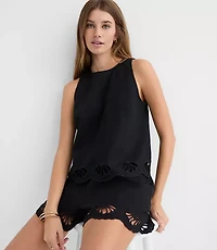 Petite LOFT Beach Seashell Embroidered Linen Cotton Tank Top