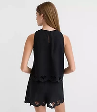 Petite LOFT Beach Seashell Embroidered Linen Cotton Tank Top