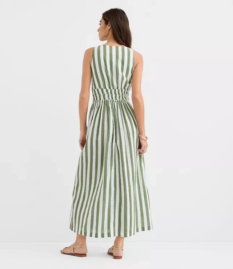 Petite LOFT Beach Striped Cutout Side Tie Midi Dress