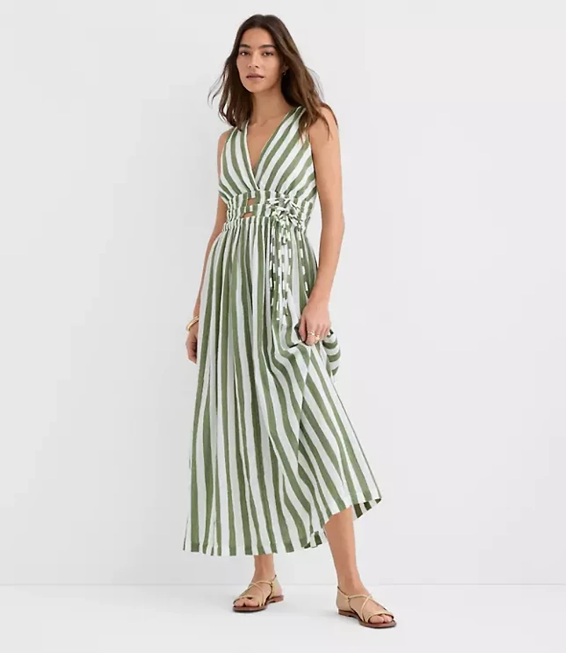 Petite LOFT Beach Striped Cutout Side Tie Midi Dress