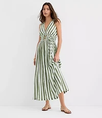 Petite LOFT Beach Striped Cutout Side Tie Midi Dress