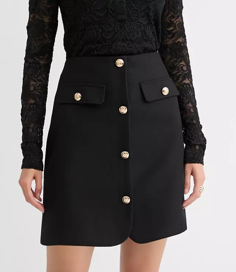 Petite Button Mini Pocket Skirt