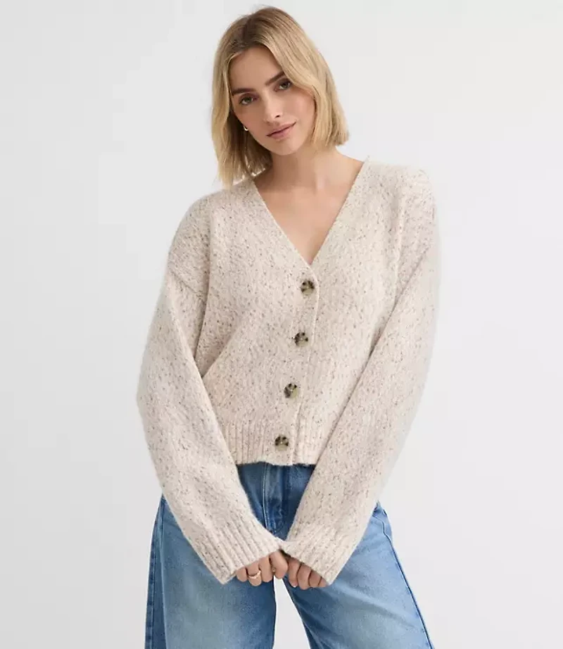 Marled Saddle Sleeve V-Neck Cardigan