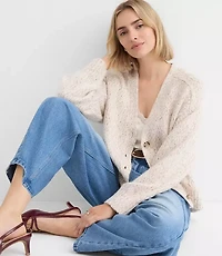 Marled Saddle Sleeve V-Neck Cardigan
