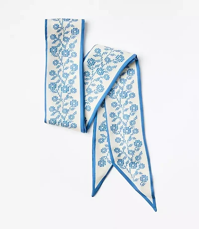 Floral Embroidered Reversible Silk Skinny Scarf
