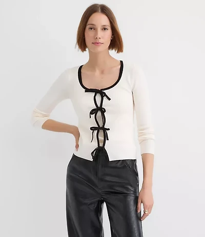 Contrast Bow Cardigan