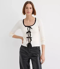 Contrast Bow Cardigan