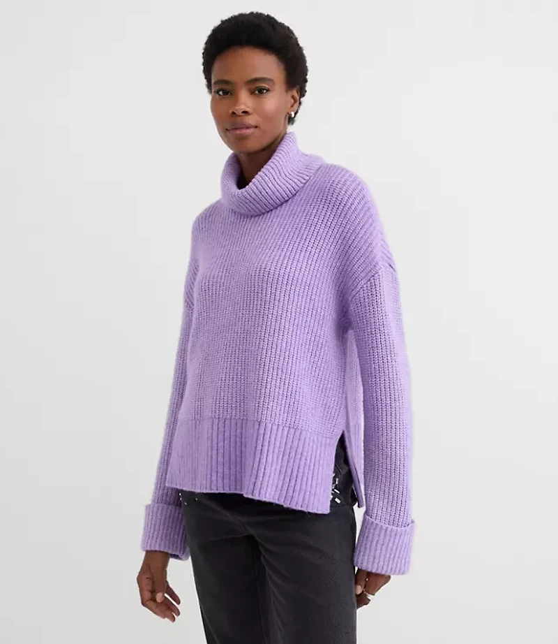 Cuffed Ribbed Mock Neck Sweater