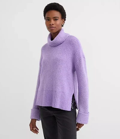 Cuffed Ribbed Mock Neck Sweater