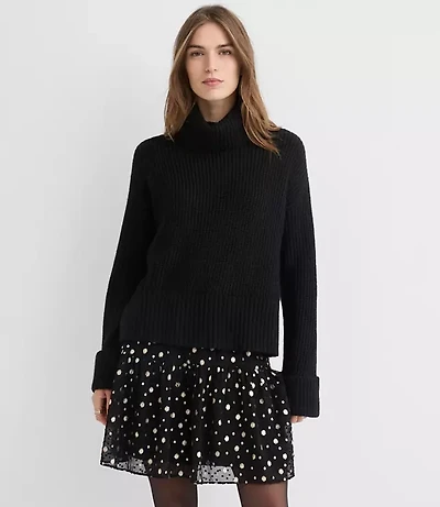 Cuffed Ribbed Mock Neck Sweater