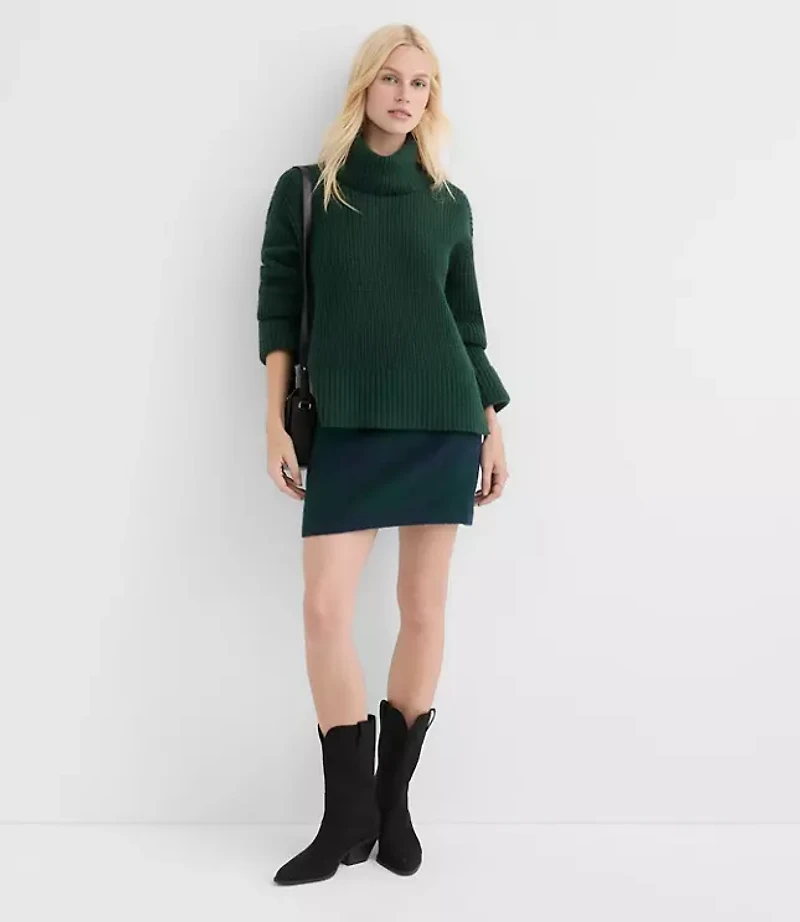 Cuffed Ribbed Mock Neck Sweater