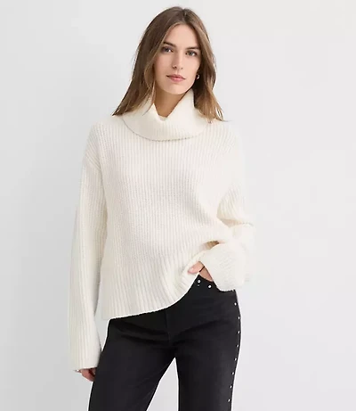 Cuffed Ribbed Mock Neck Sweater