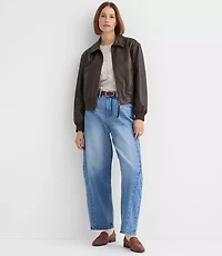Petite Distressed Faux Leather Bomber Jacket