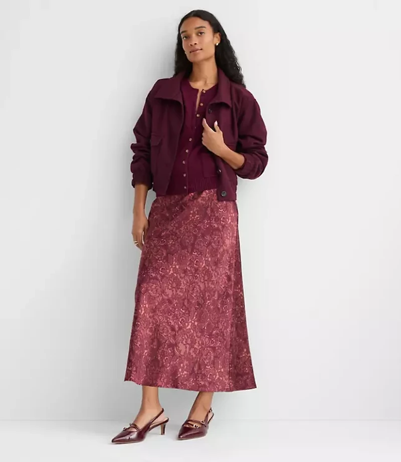 Petite Floral Lace Print Satin Bias Maxi Skirt