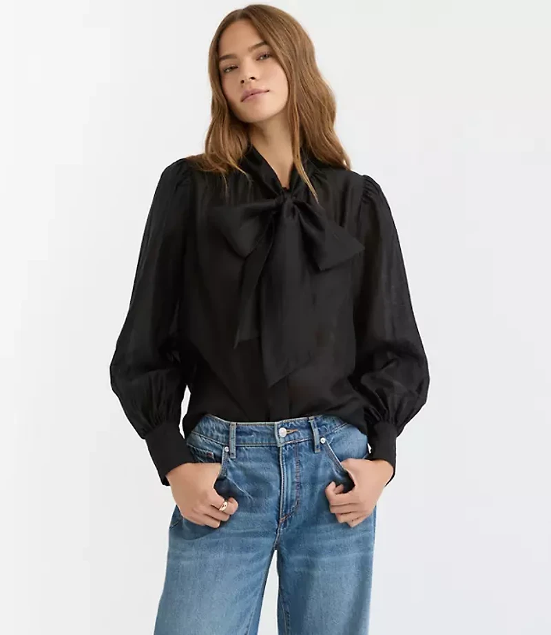 Petite Blouson Sleeve Bow Blouse
