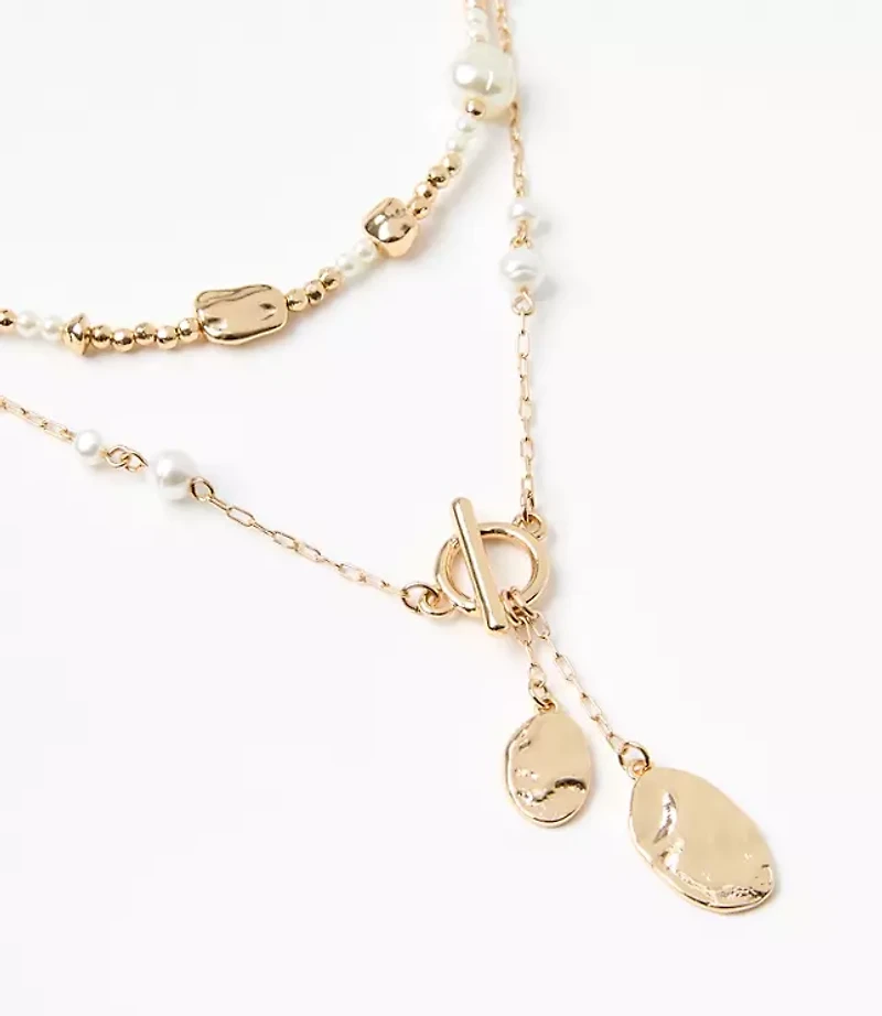 Pearlized Molded Layered Toggle Necklace Set