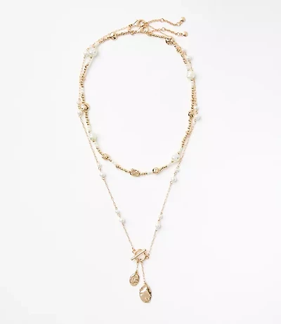 Pearlized Molded Layered Toggle Necklace Set