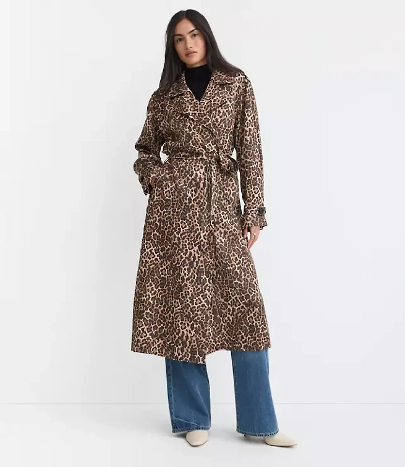 Petite Leopard Print Fluid Trench Coat