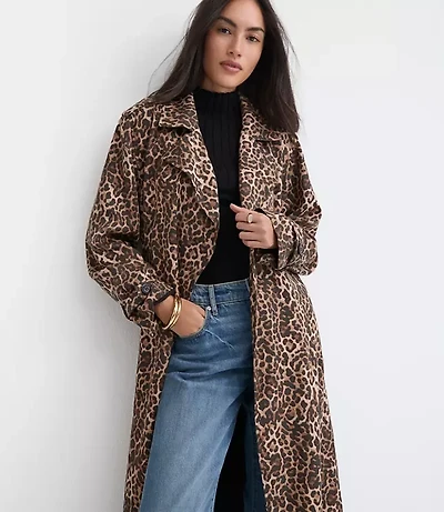 Petite Leopard Print Fluid Trench Coat