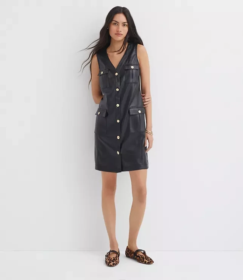 Petite Faux Leather Mini Pocket Dress