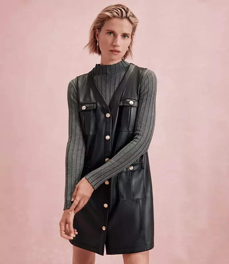 Petite Faux Leather Mini Pocket Dress