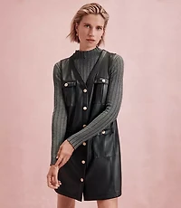 Petite Faux Leather Mini Pocket Dress
