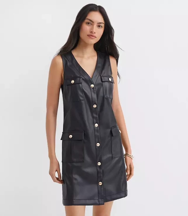 Petite Faux Leather Mini Pocket Dress