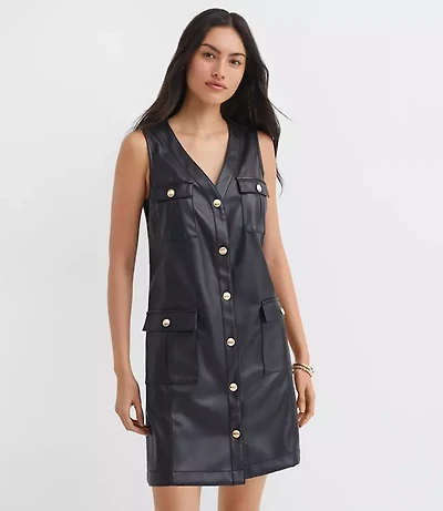 Petite Faux Leather Mini Pocket Dress