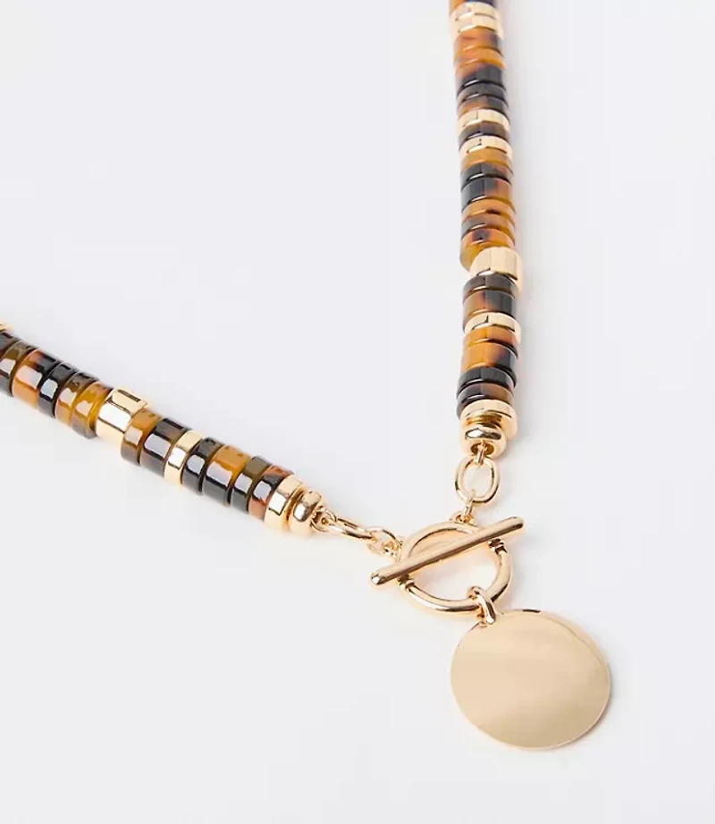 Tortoiseshell Print Spliced Coin Toggle Necklace