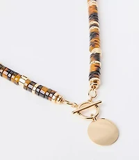 Tortoiseshell Print Spliced Coin Toggle Necklace