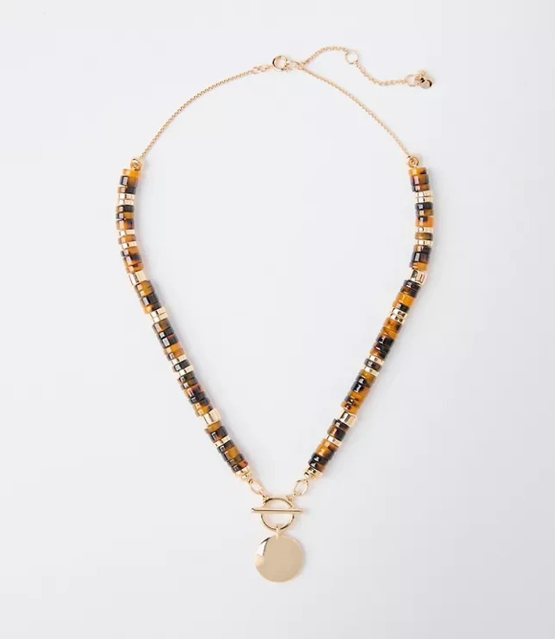 Tortoiseshell Print Spliced Coin Toggle Necklace